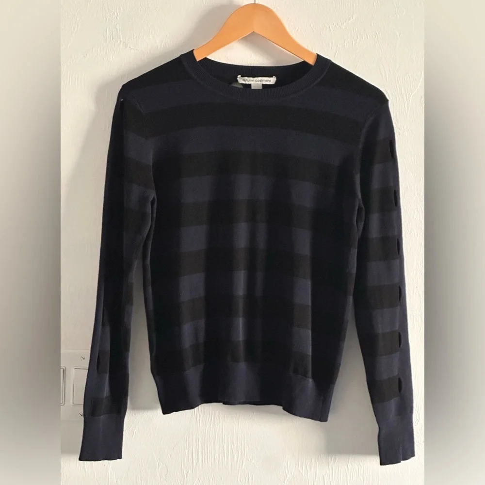 Autumn Cashmere Stripped  Distressed Sweater Black And Blue Sz M